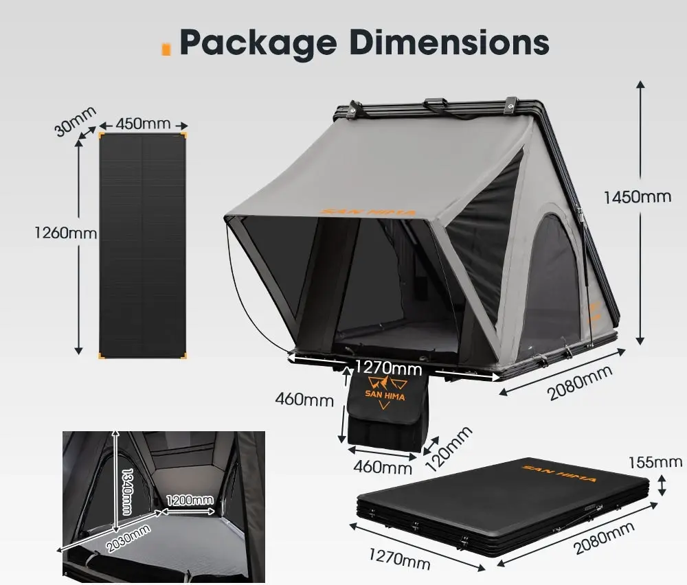 San Hima Kalbarri Roof Top Tent Hardshell With Roof Rack + 120W Solar Panel