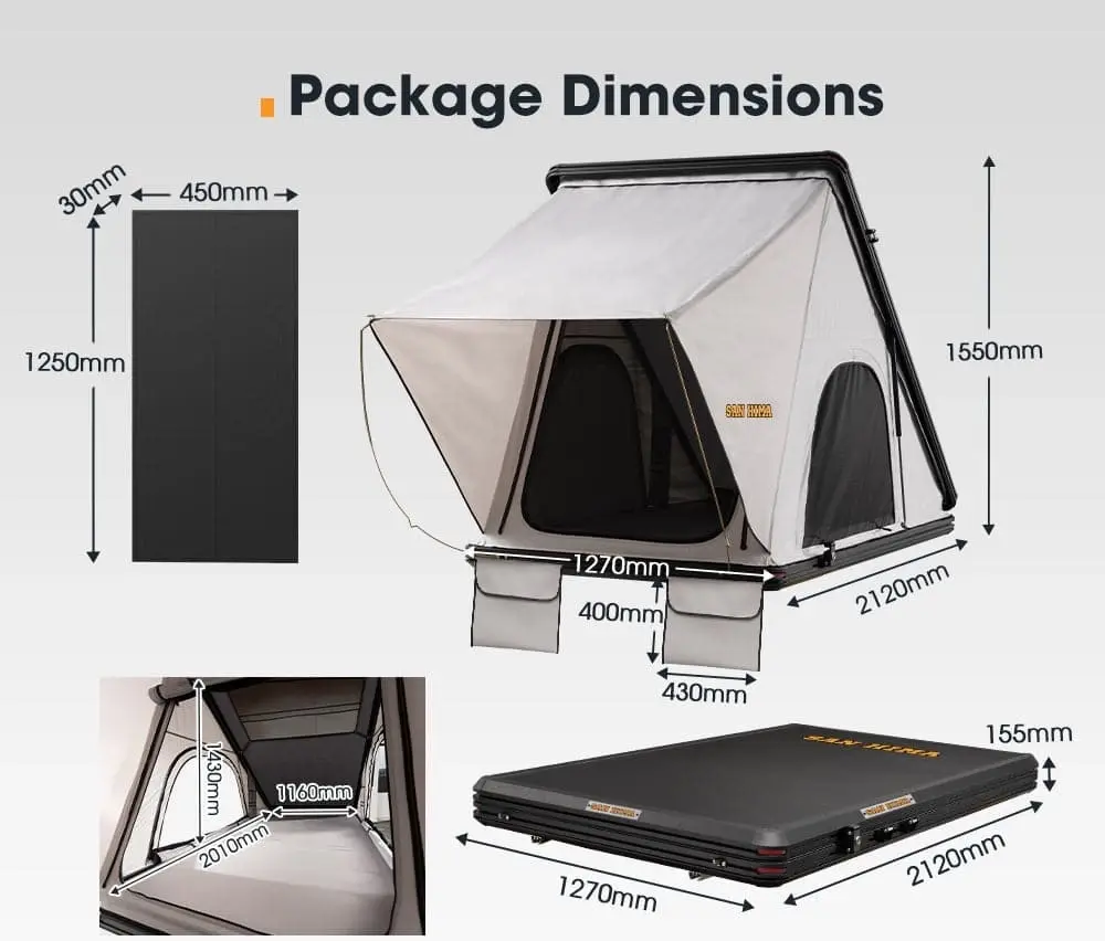 San Hima Kalbarri Roof Top Tent Hardshell With Roof Rack + 120W Solar Panel