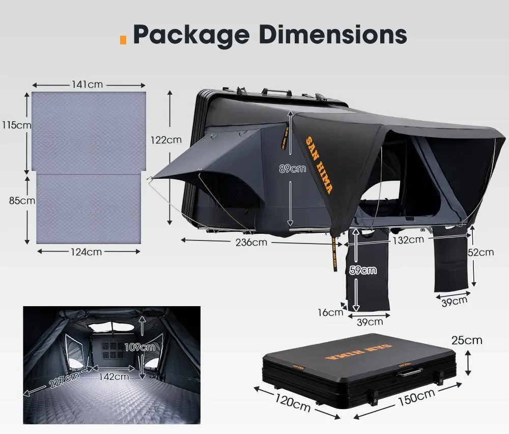 San Hima Jervis Pro Roof Top Tent Hardshell Side Opening With Ladder 4WD Camping