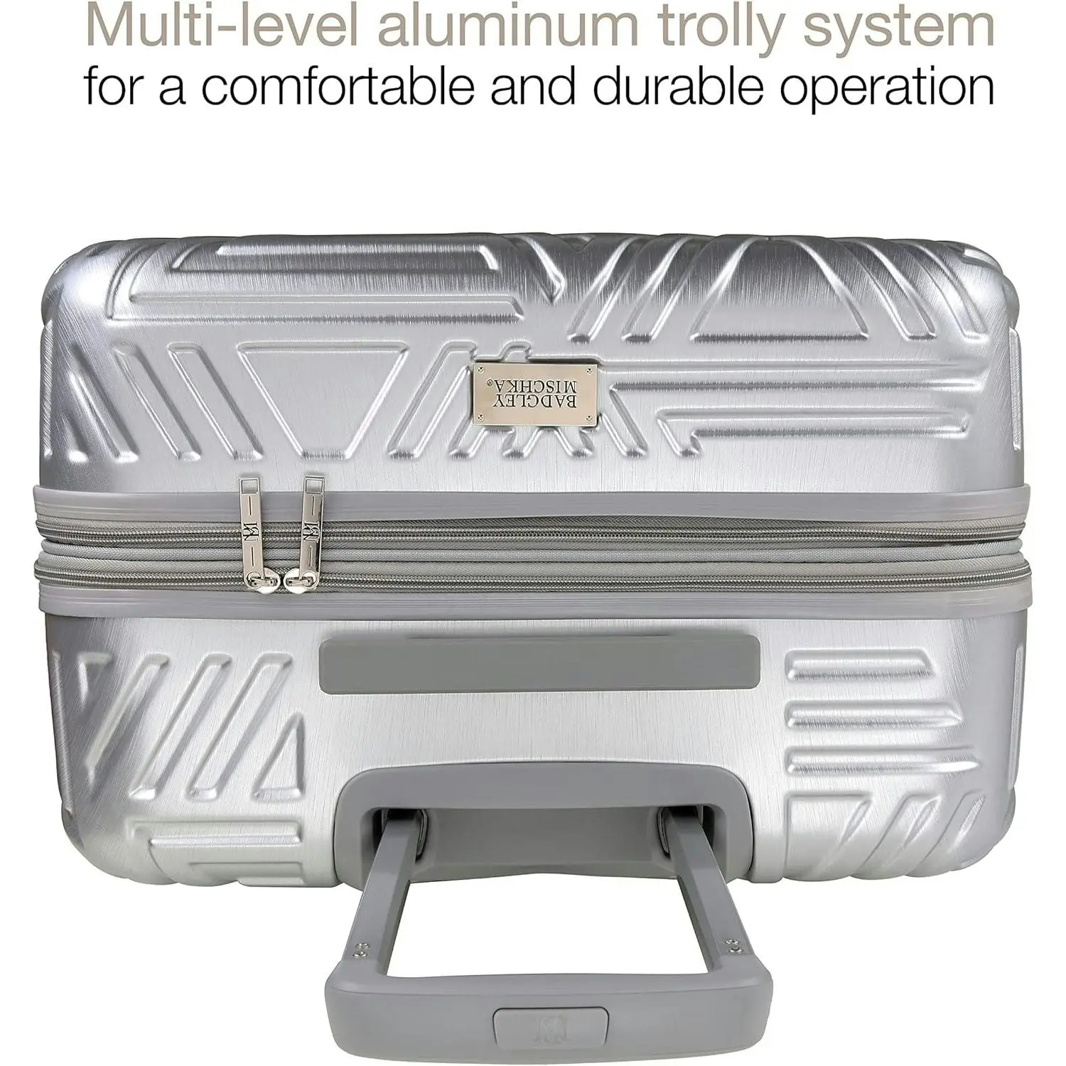 Badgley Mischka Luxury Trolley Luggage Suitcase - Small Silver