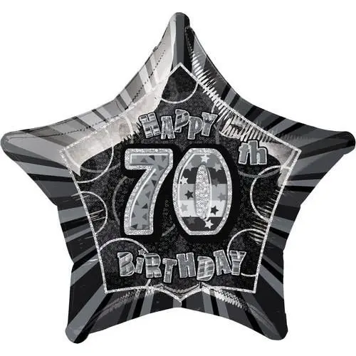 Glitz Black & Silver 70th Birthday Star Foil Balloon