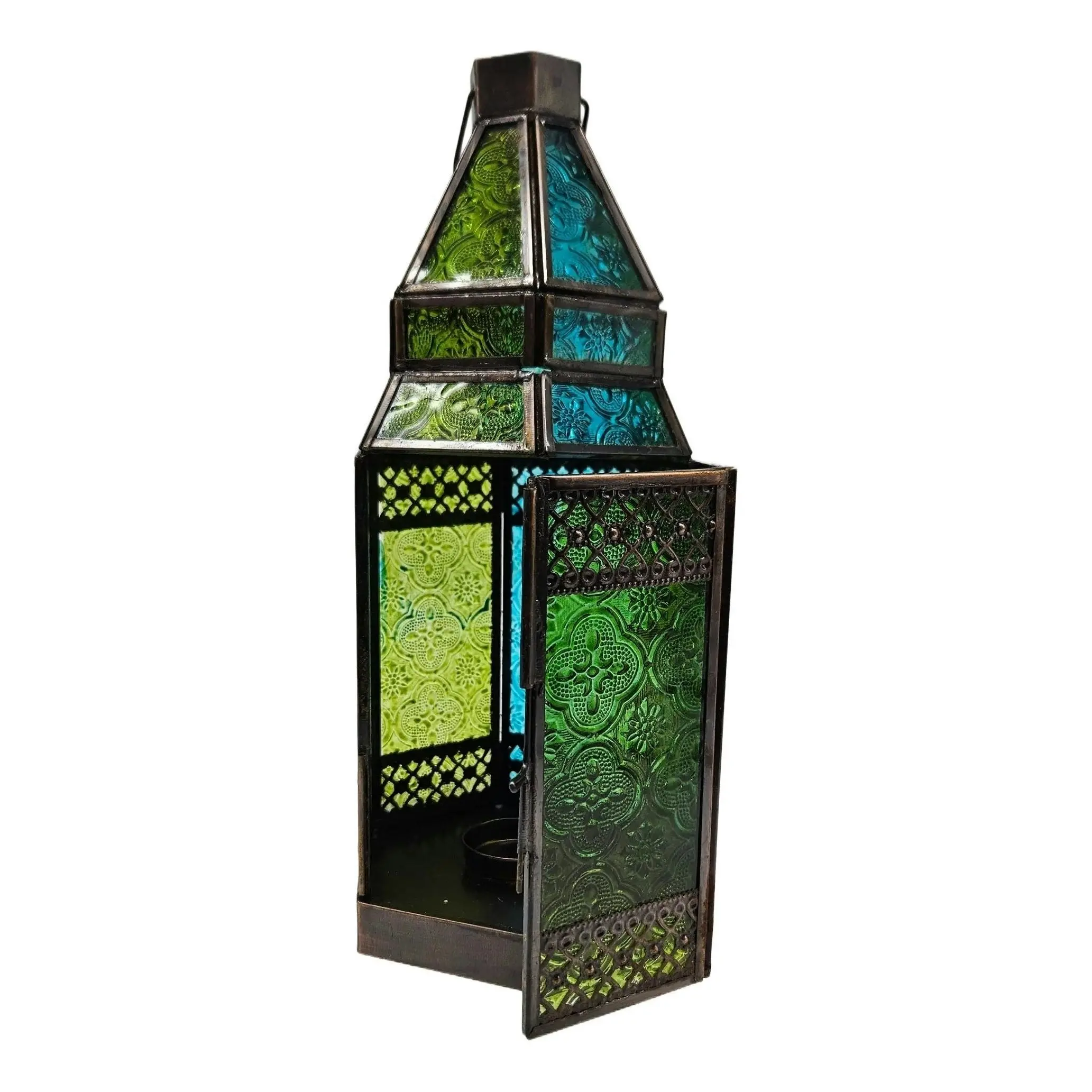 Iron Lantern Hexagonal Gold & Green