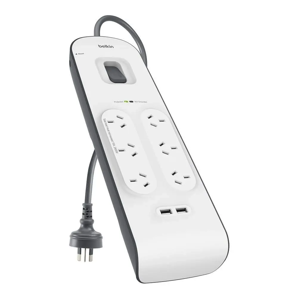 Belkin 6 Way Outlet Surge Protector With Usb Charging - White