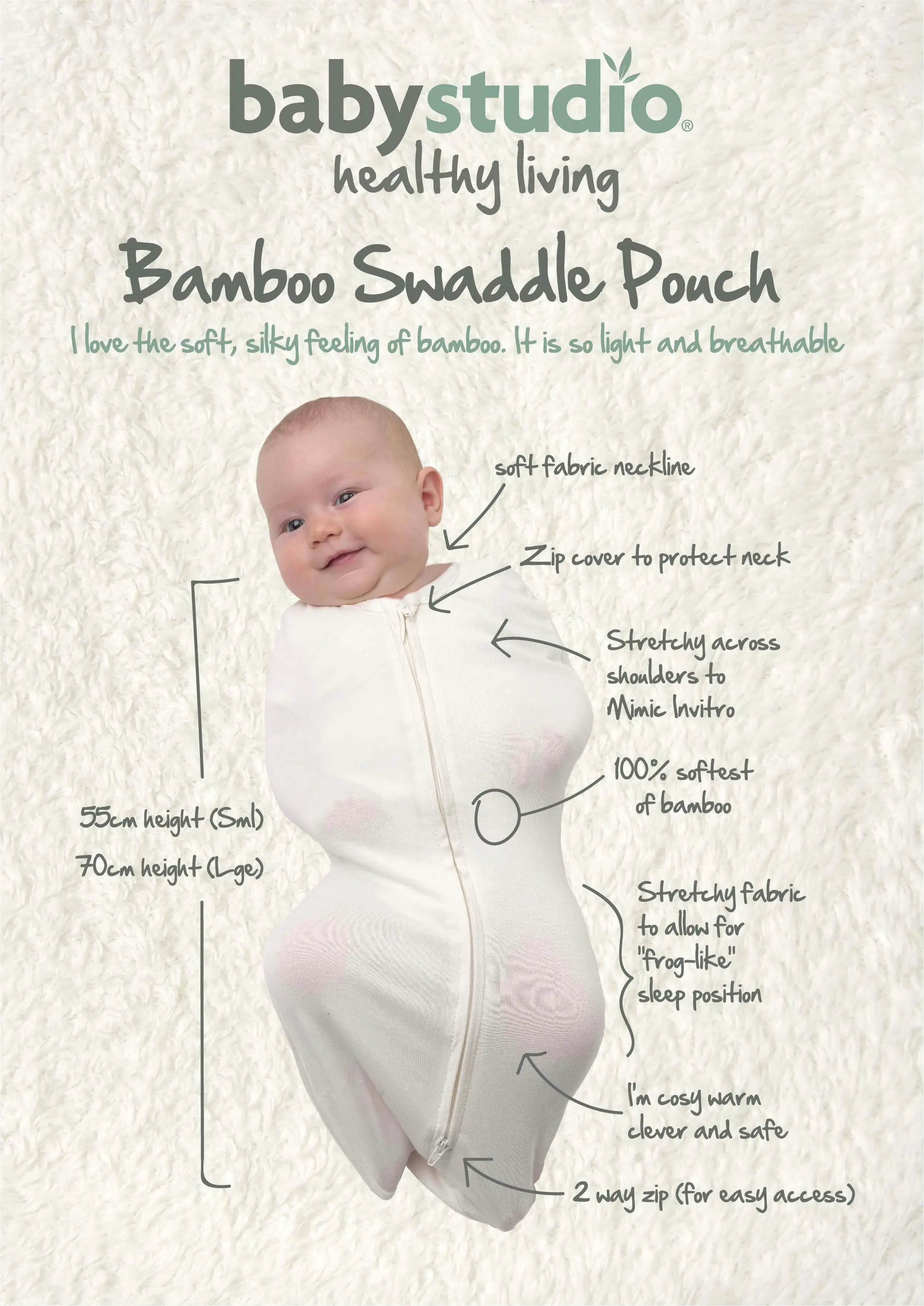 babystudio swaddlepouch bamboo 0.5 TOG small (0-3 months) -  various designs