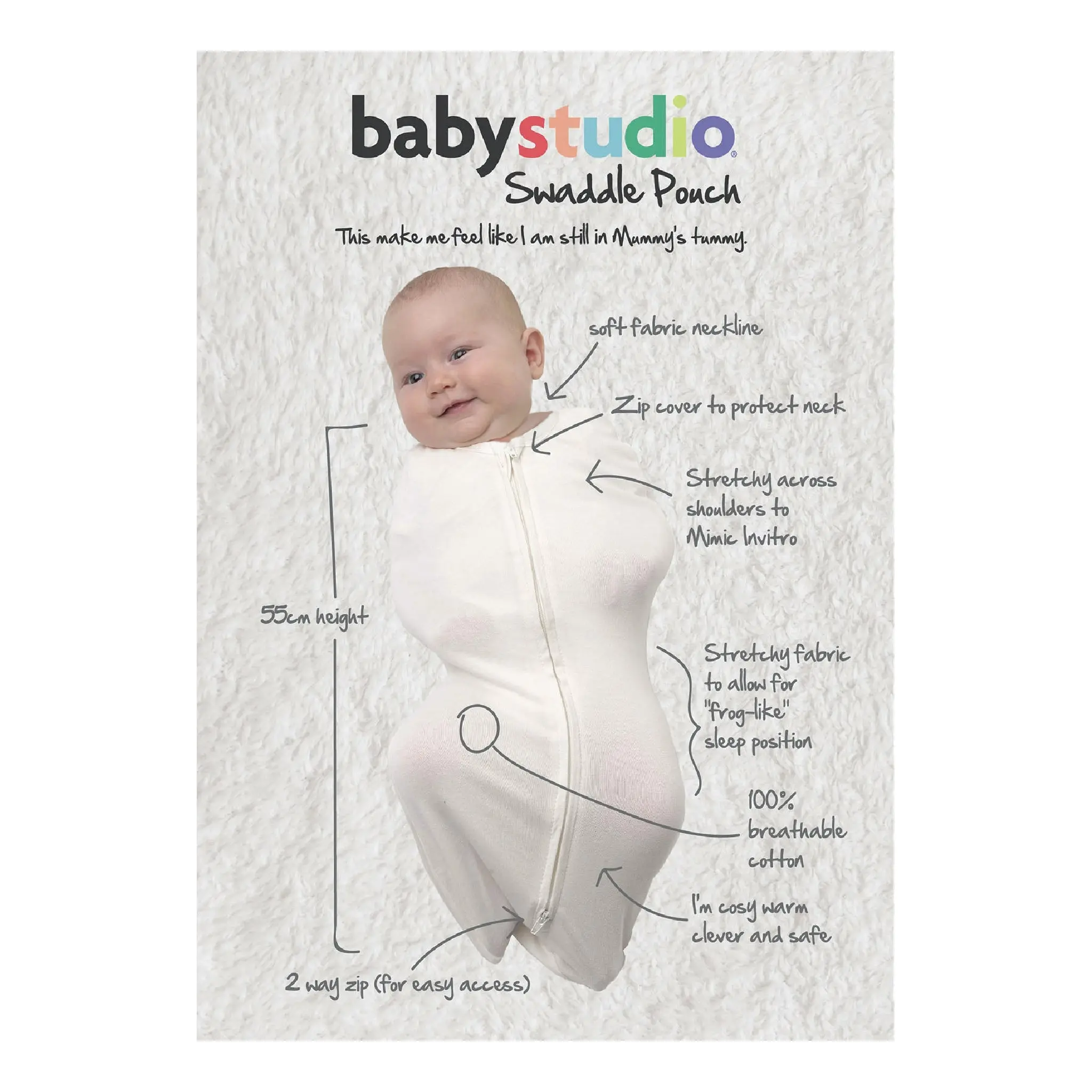 babystudio swaddlepouch cotton large (3-9m) - hugs equals love