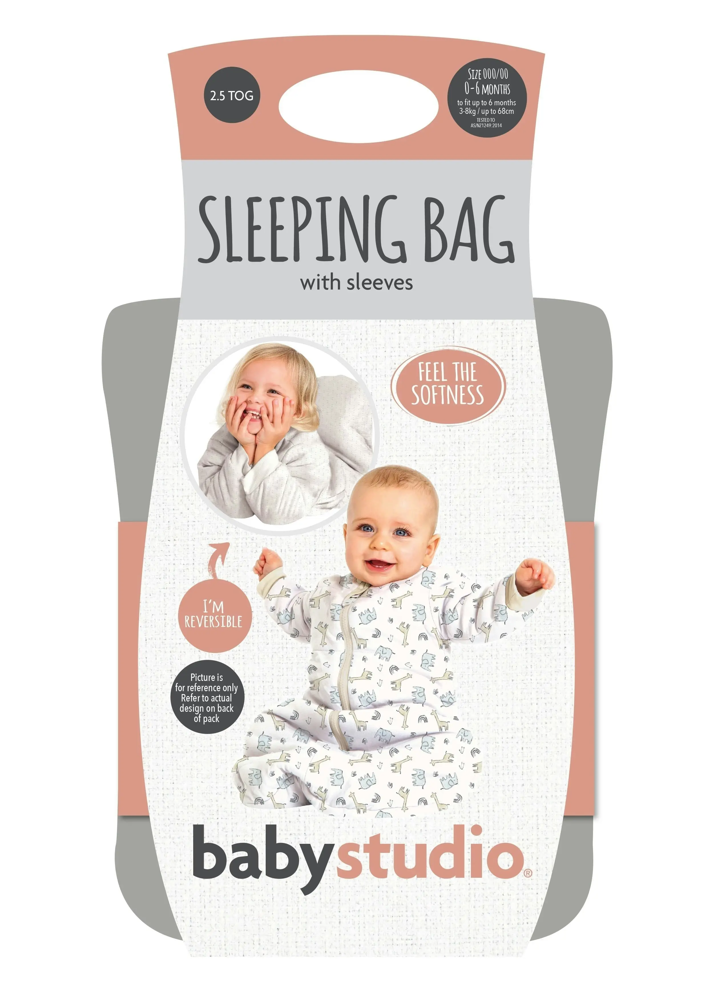 babystudio sleeping bag cotton with arms 3.0 TOG - grey marle/grey lines