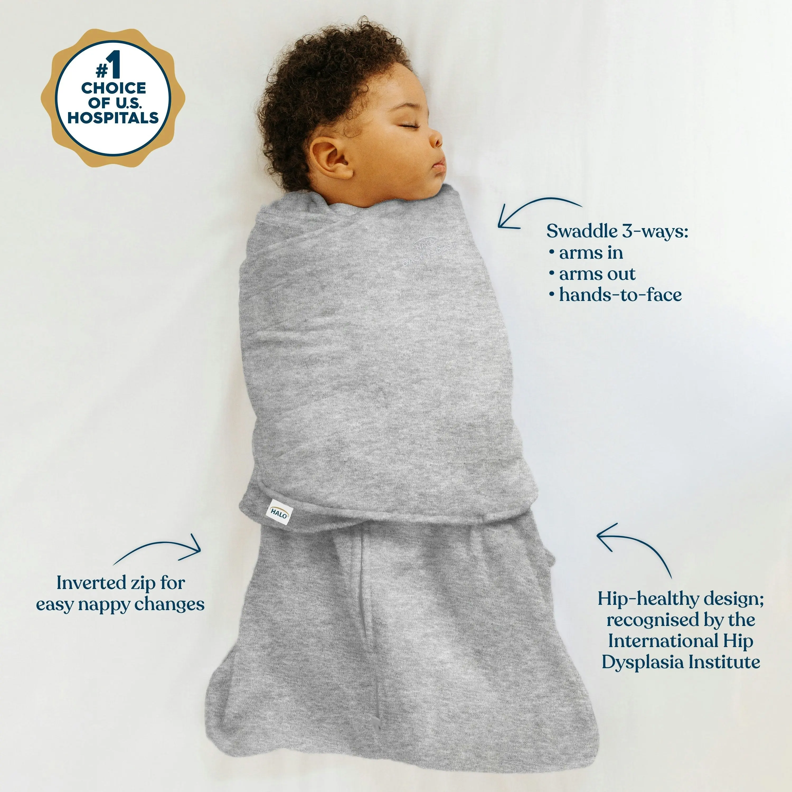 HALO® SleepSack® Swaddle (3-6M) 1.5 TOG - Heather Grey