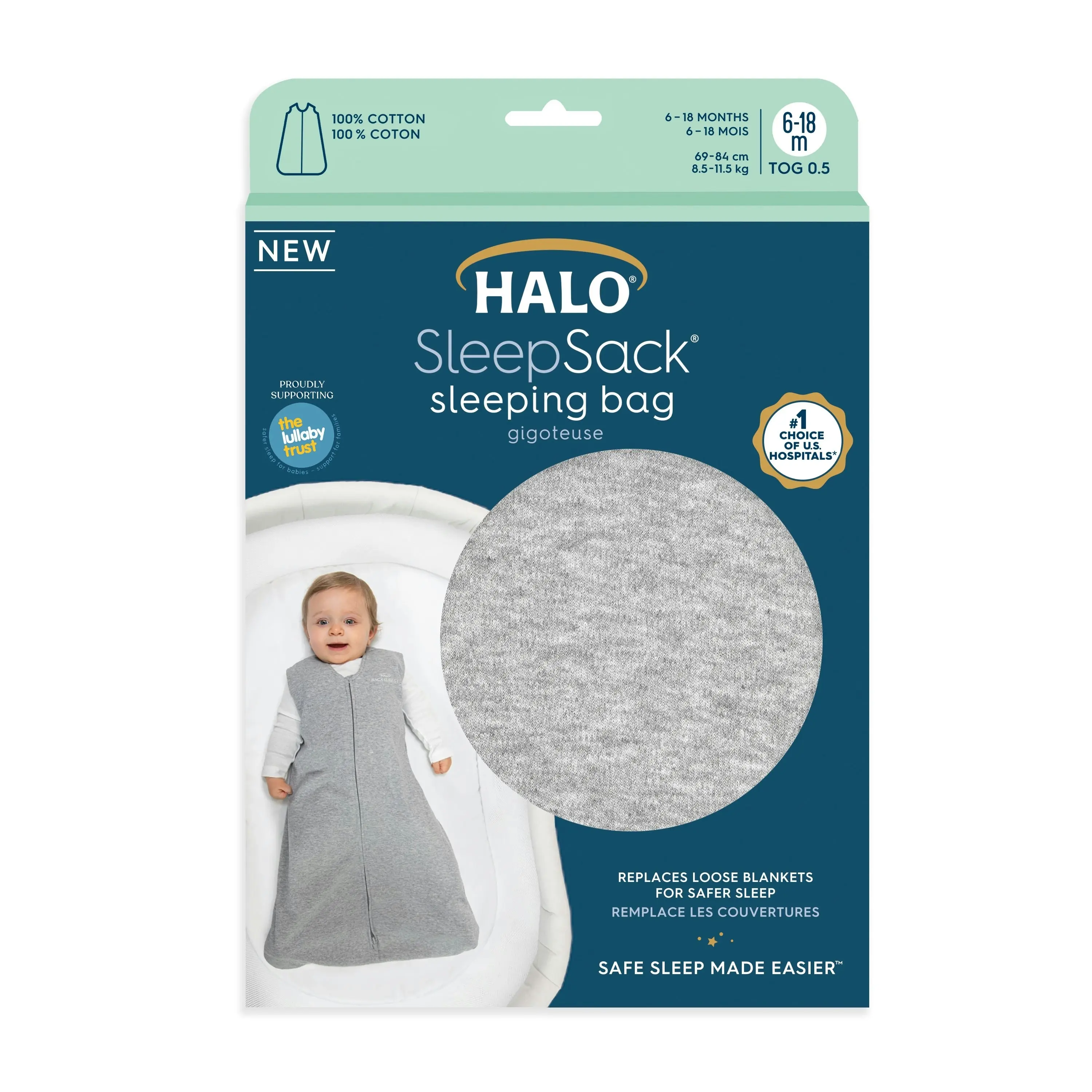 HALO® SleepSack® (6-18M) 0.5 TOG - HEATHER GREY