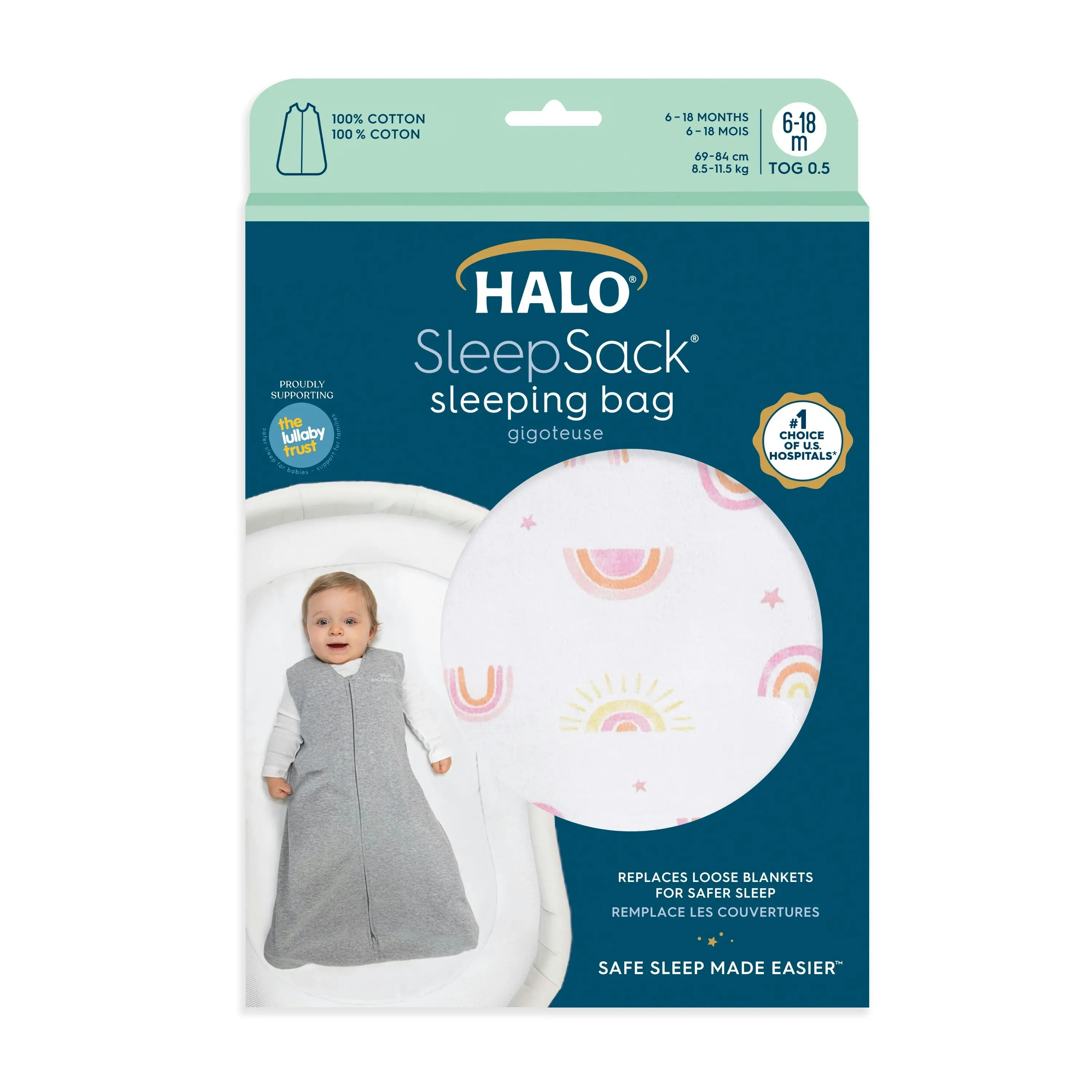 HALO® SleepSack® (6-18M) 0.5 TOG - RAINBOWS PINK