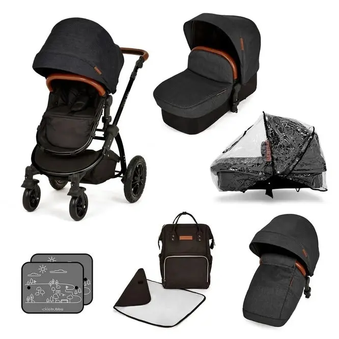 Stomp V3 All In One Four Wheel Pram (AUS) - Black / Black / Tan