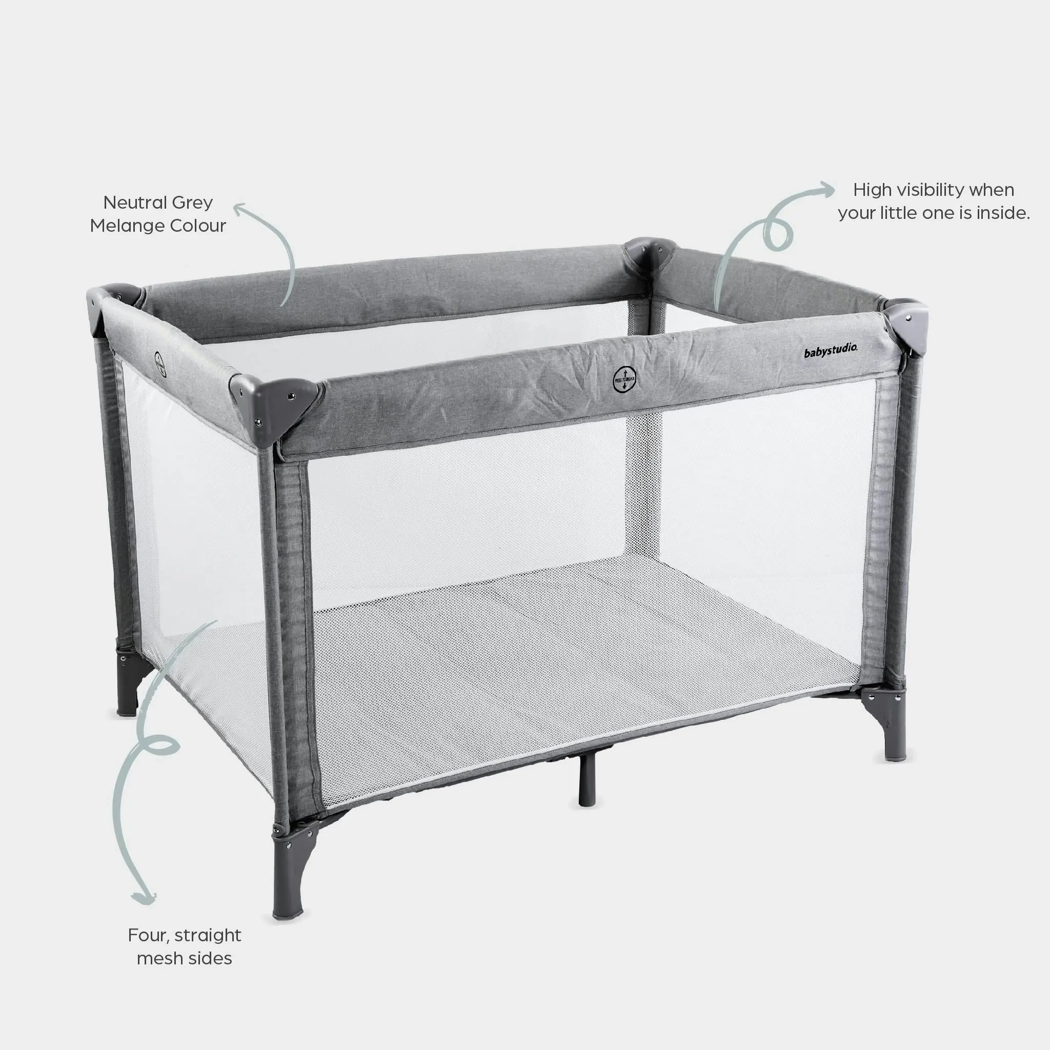 babystudio Standard Portacot / Playyard - Melange Grey