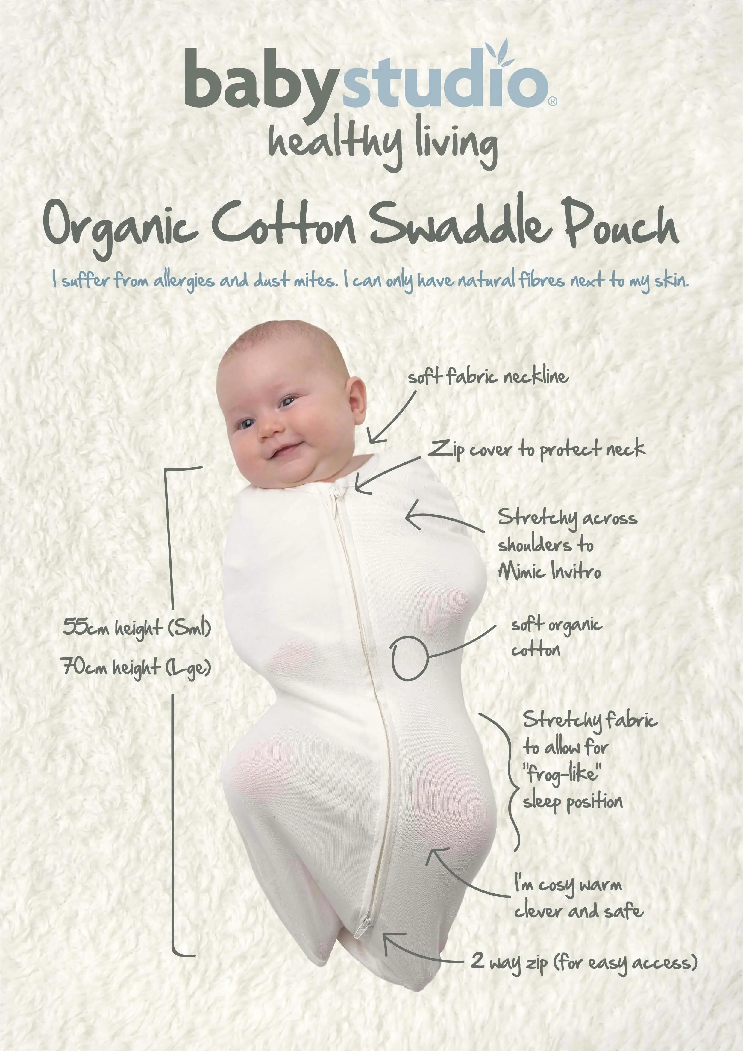 babystudio swaddlepouch organic cotton large (3-9m) - various designs