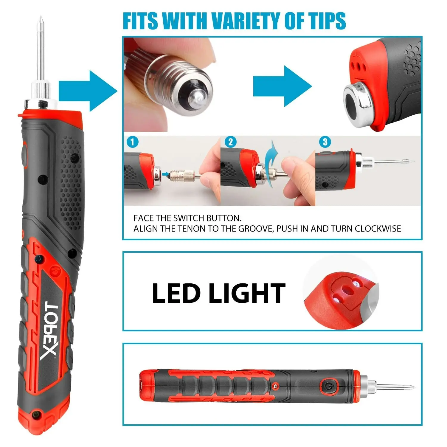 Topex 4V Max Cordless Soldering Iron with Rechargeable Lithium-Ion Battery