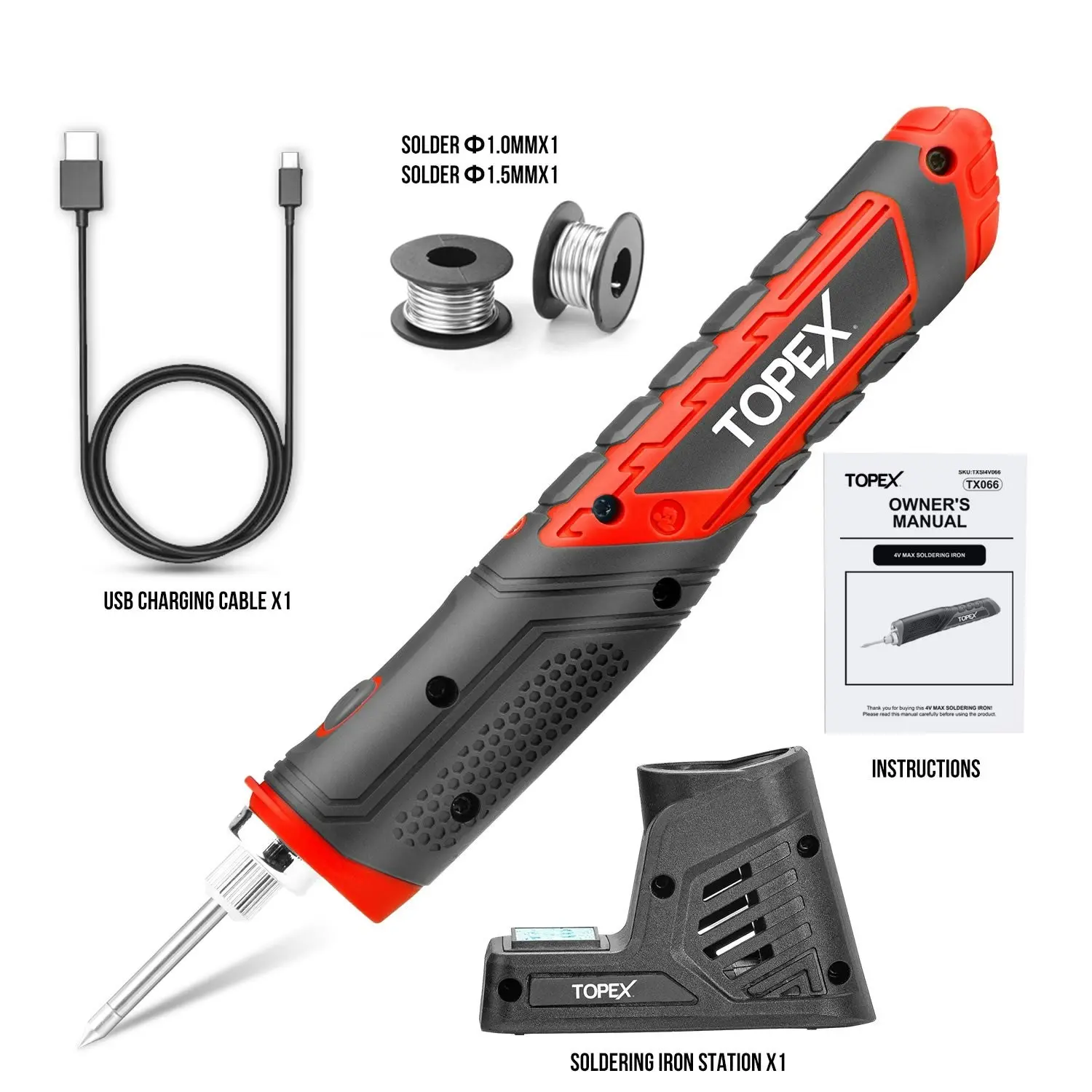 Topex 4V Max Cordless Soldering Iron with Rechargeable Lithium-Ion Battery