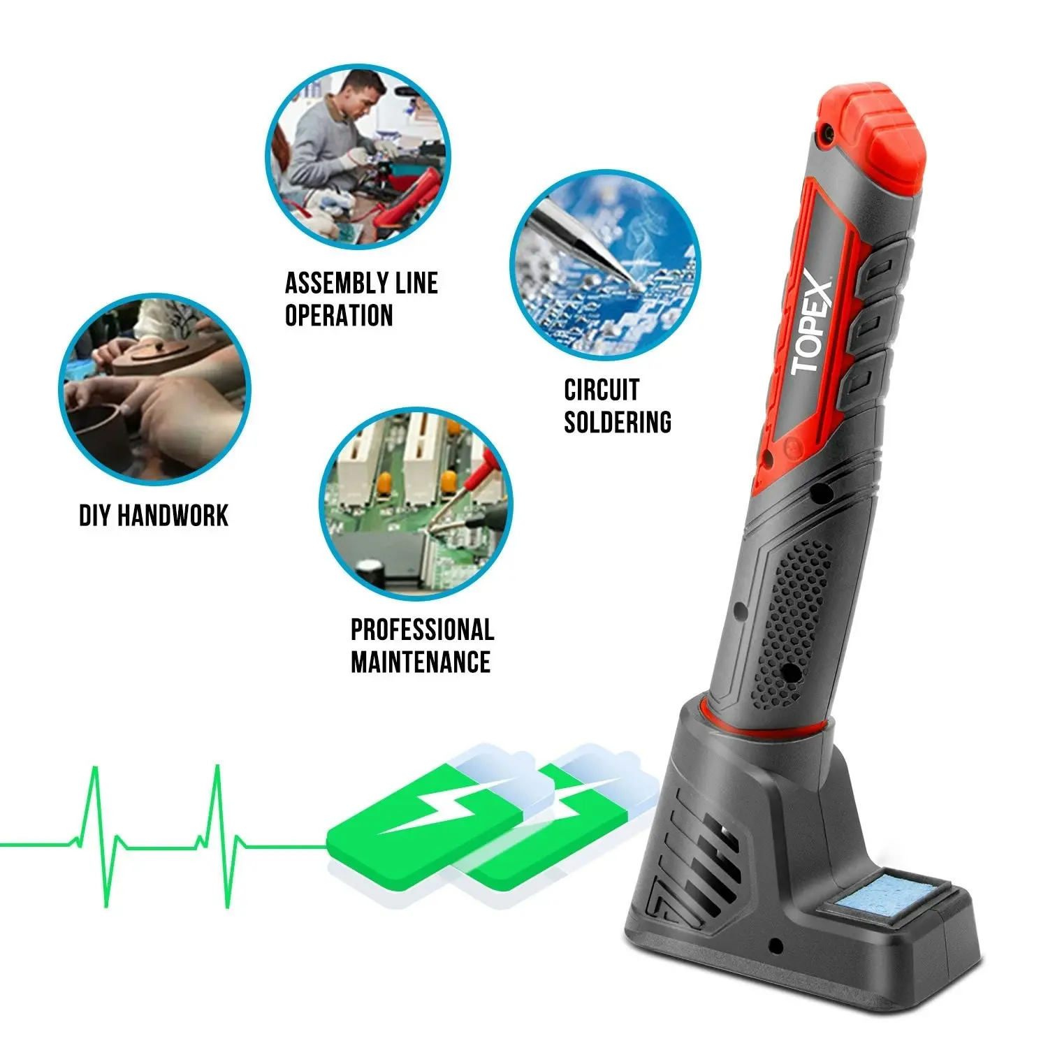 Topex 4V Max Cordless Soldering Iron with Rechargeable Lithium-Ion Battery