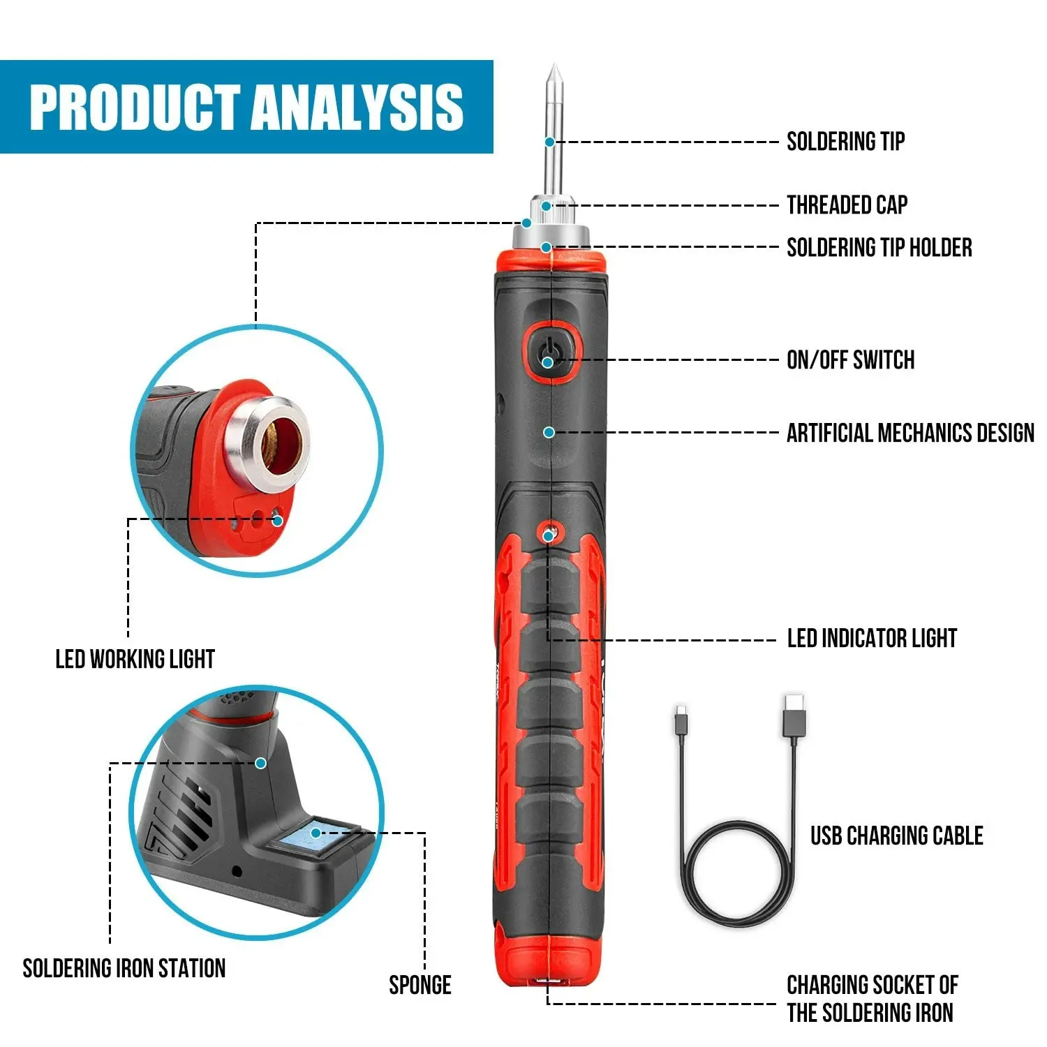 Topex 4V Max Cordless Soldering Iron with Rechargeable Lithium-Ion Battery