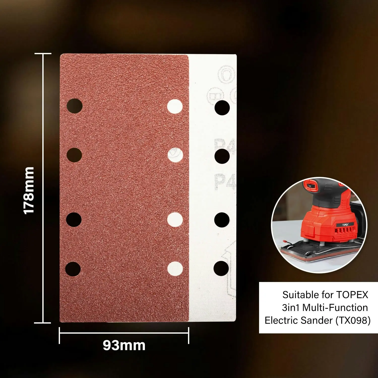 Topex 187x93mm sanding sheets, 10x40,60,80,100,120,240 Oxide Sandpaper Sanding Paper Pads Abrasive Sheet Hook&Loop Mixed Grits Coarse Accessories for TX098