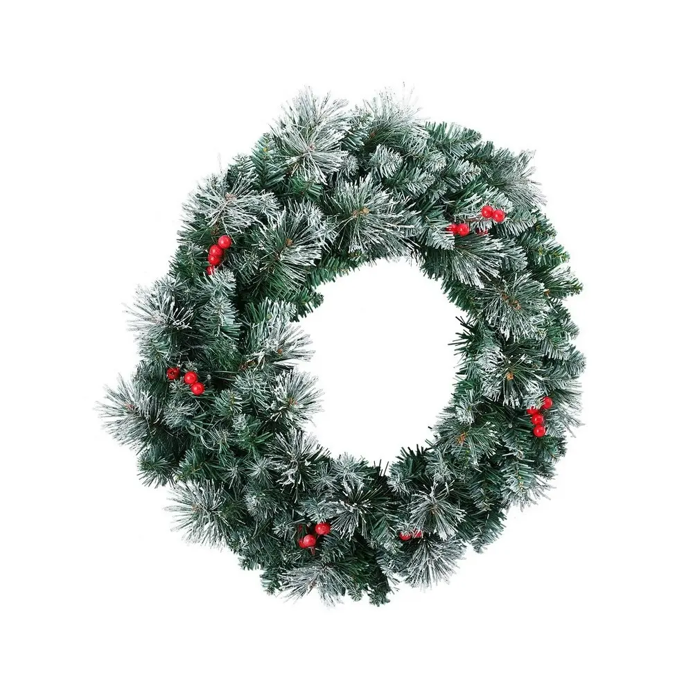 Jingle Jollys 60cm Christmas Wreath LED Lights Snowy Berries Garland Party Decor