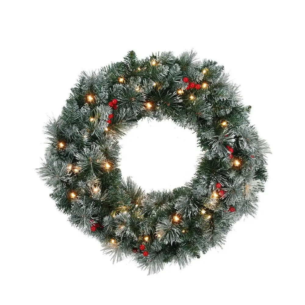 Jingle Jollys 60cm Christmas Wreath LED Lights Snowy Berries Garland Party Decor