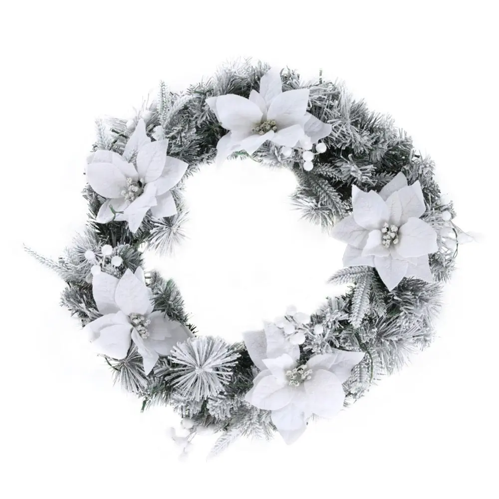 Jingle Jollys 60cm Christmas Wreath LED Lights Snowy Flowers Garland Party Decor