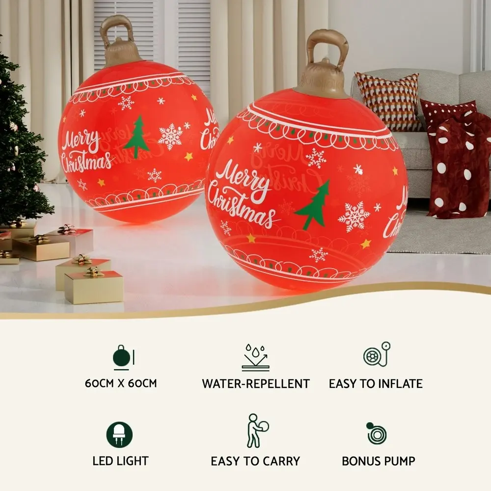 Jingle Jollys Christmas Inflatable Ball Led 60cm Decoration Giant Bauble Red