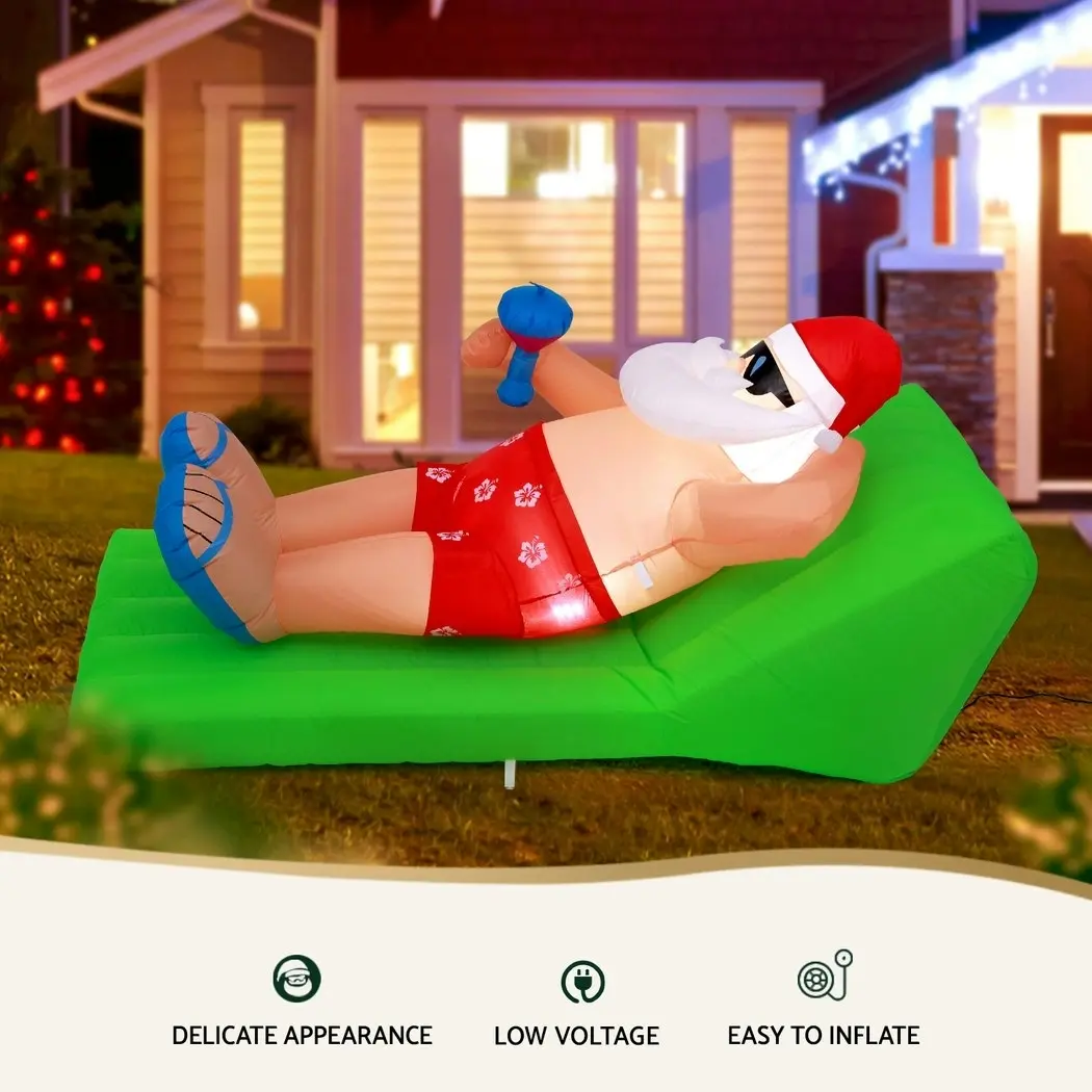 Jingle Jollys Christmas Inflatable Santa Bench 1.8M LED Illuminated Decorations