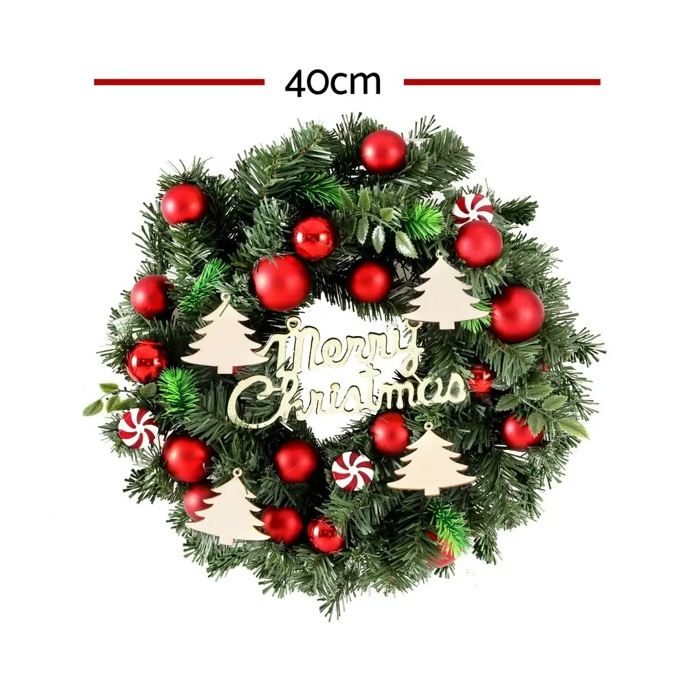 Jingle Jollys Christmas Wreath 40CM Xmas Garland Baubles Ornaments Party Decor