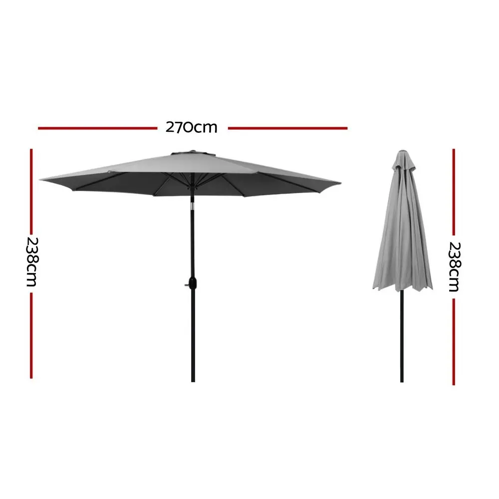 Instahut Outdoor Umbrella 2.7m Beach Pole Garden Tilt Sun Patio UV Charcoal