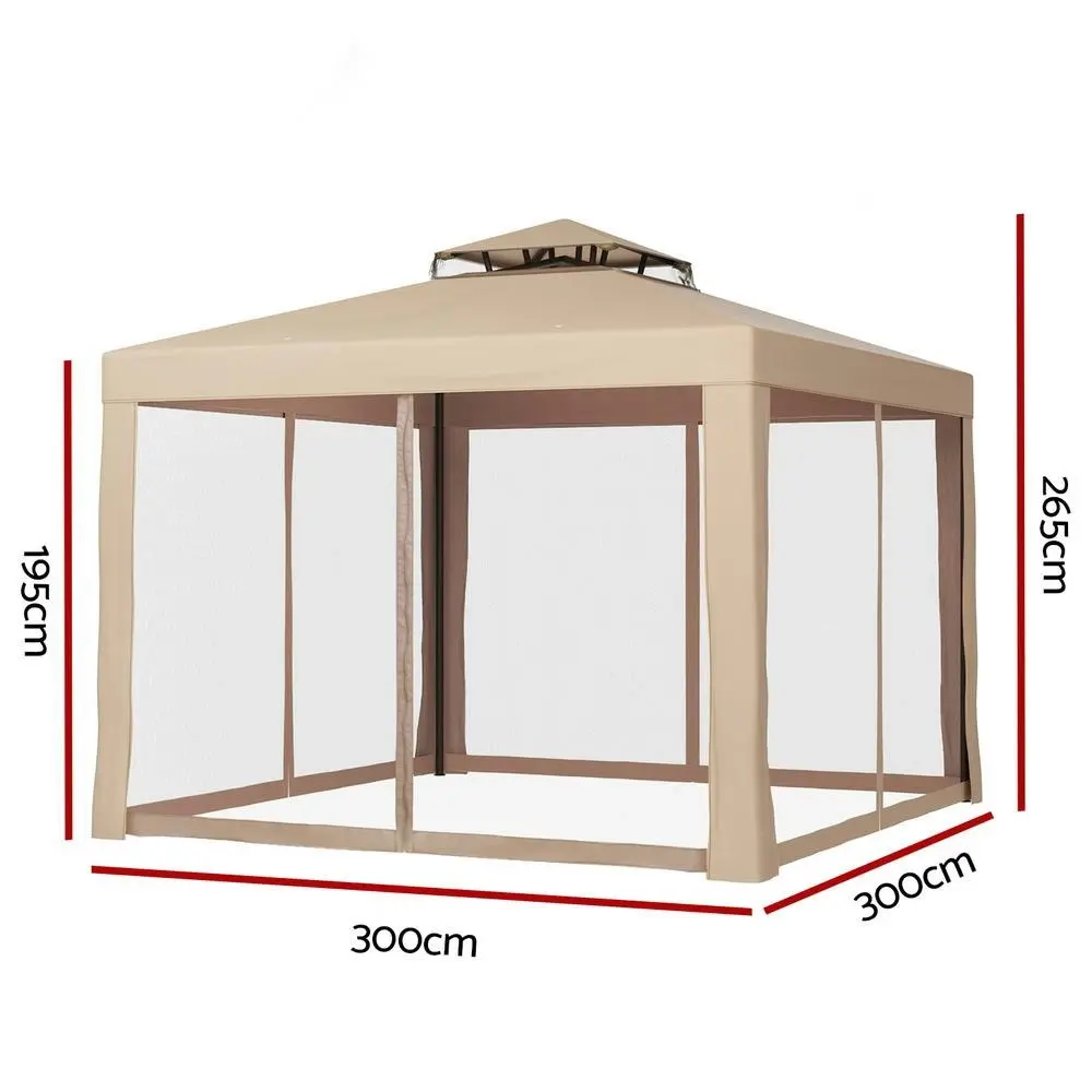 Instahut Gazebo Marquee 3m Outdoor Event Tent Camping Party Mesh Wall Canopy Brown