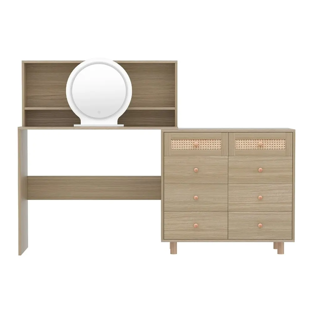 Artiss Dressing Table Set Stool LED Mirror Pine