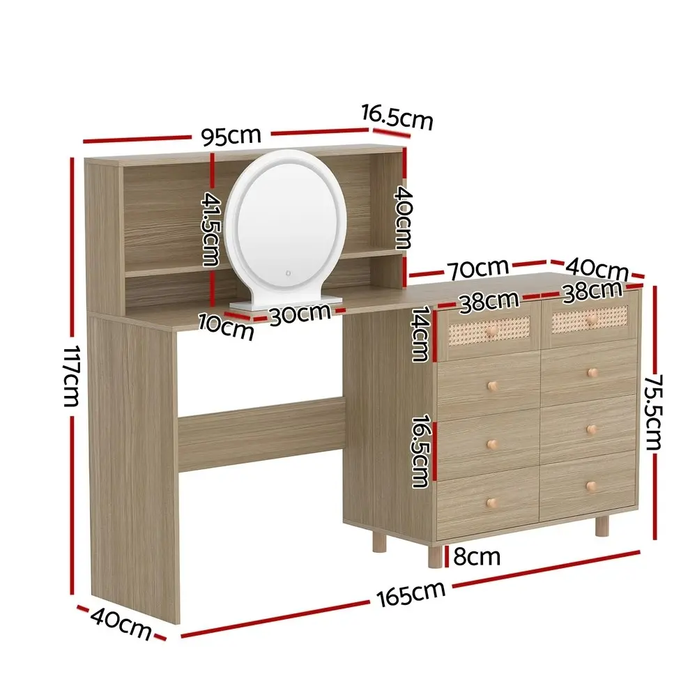 Artiss Dressing Table Set Stool LED Mirror Pine