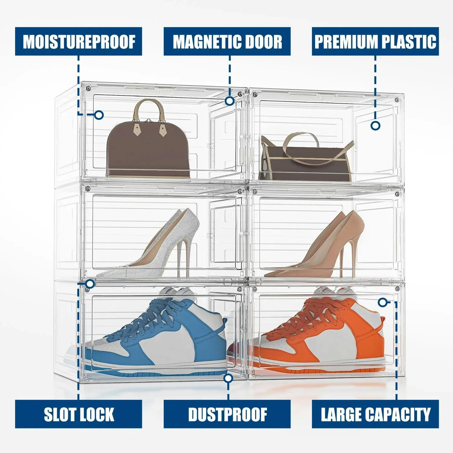 Stelive 6PCS Shoe Display Box Shoe Box Storage Container Stackable Shoe Storage Box 33.4x27.5x22.3cm