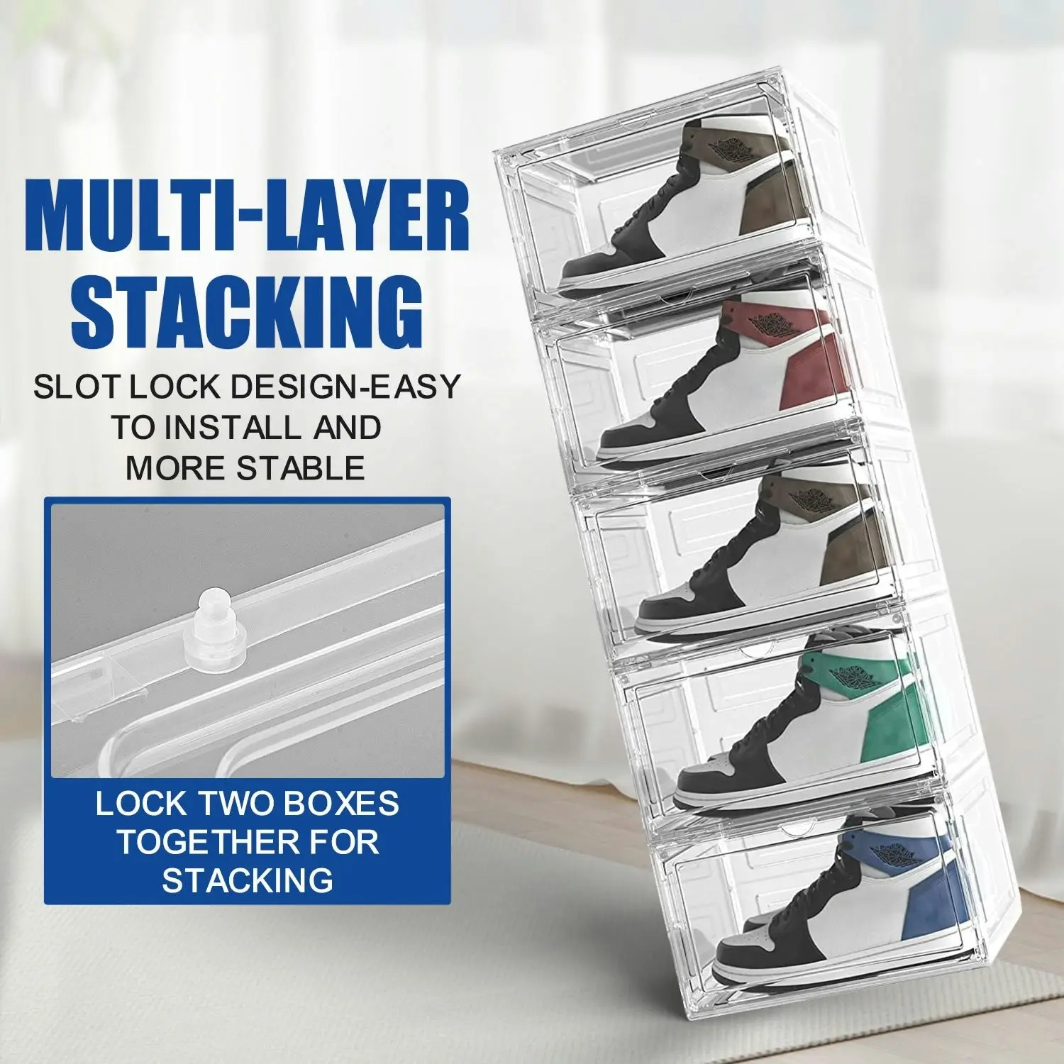 Stelive 6PCS Shoe Display Box Shoe Box Storage Container Stackable Shoe Storage Box 33.4x27.5x22.3cm