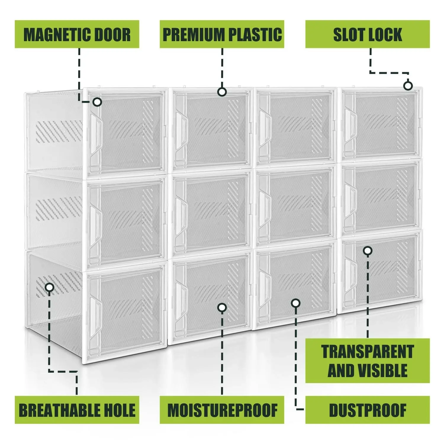 Stelive 12PCS Shoe Display Box Shoe Box Storage Containers Stackable Shoe Storage Box 33x25.4x18.6cm