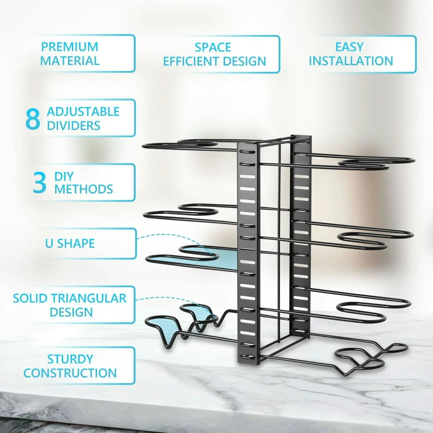 Stelive 8 Tier Dual Sided Pan Rack Pot Pan Organizer Adjustable Pan Pot Rack Pantry Organizer Holder Kitchen Pot Organizer Holder Pot Lid Organizer