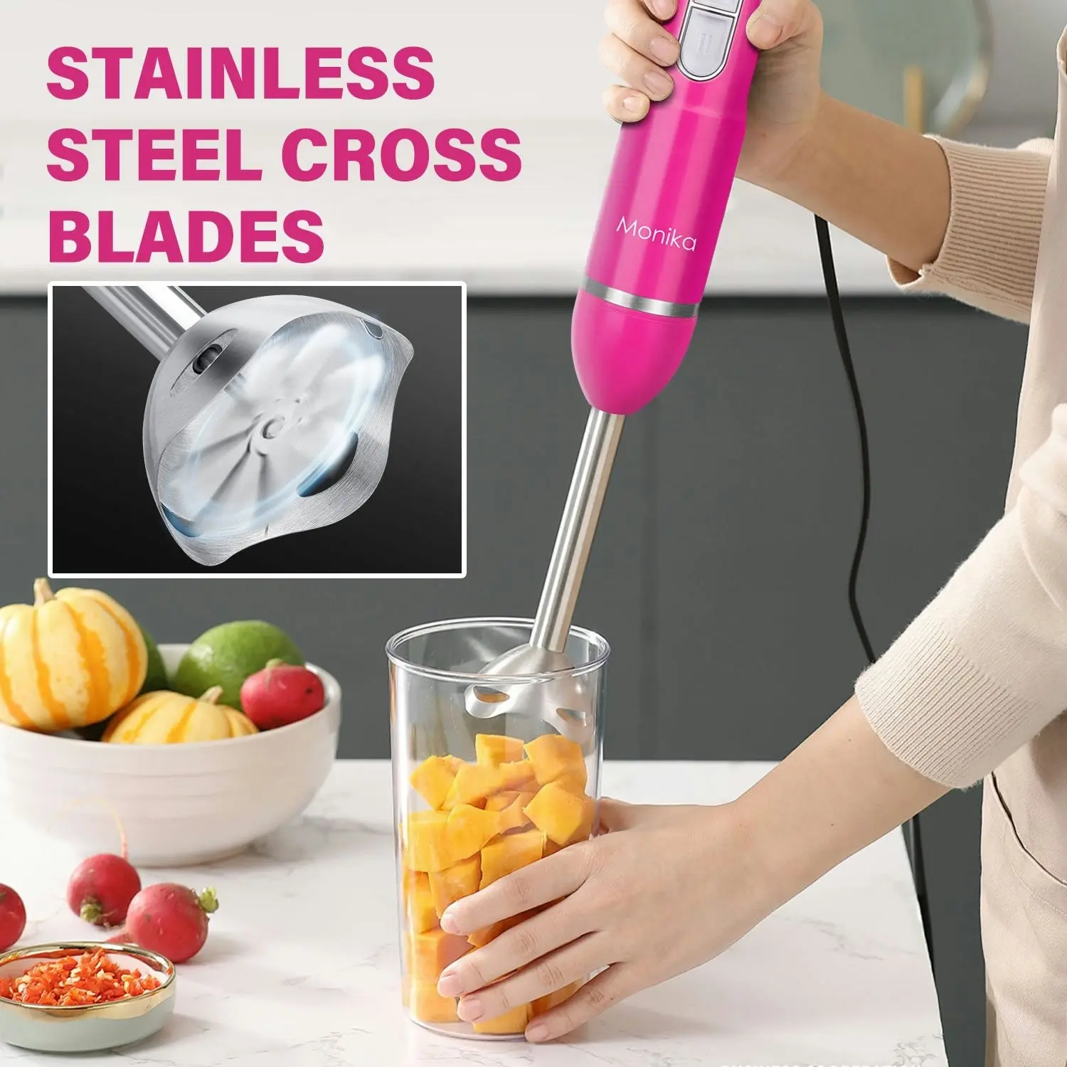 Monika 5In1 Electric Stick Blender Handheld Mixer Chopper Stainless Steel Whisk