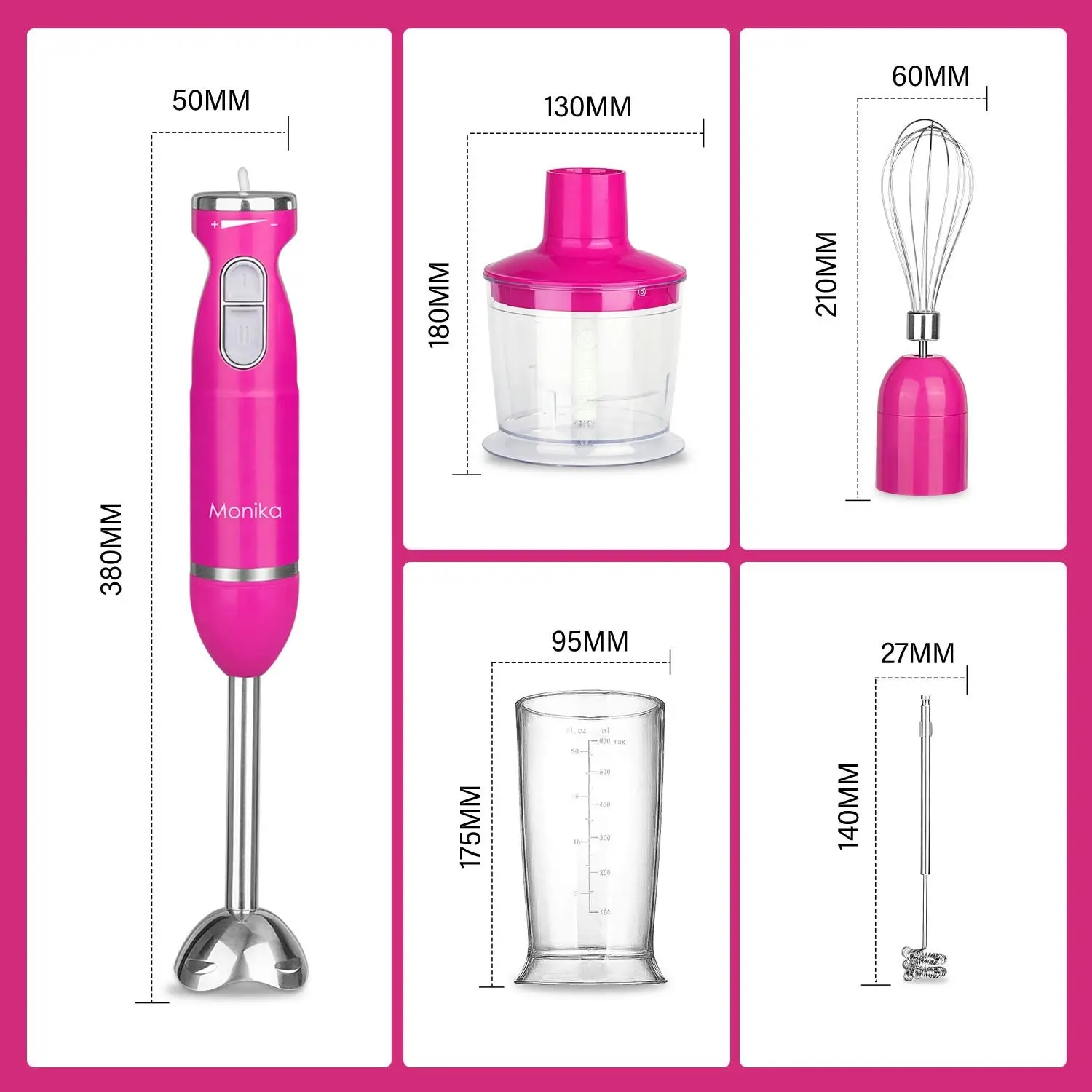 Monika 5In1 Electric Stick Blender Handheld Mixer Chopper Stainless Steel Whisk