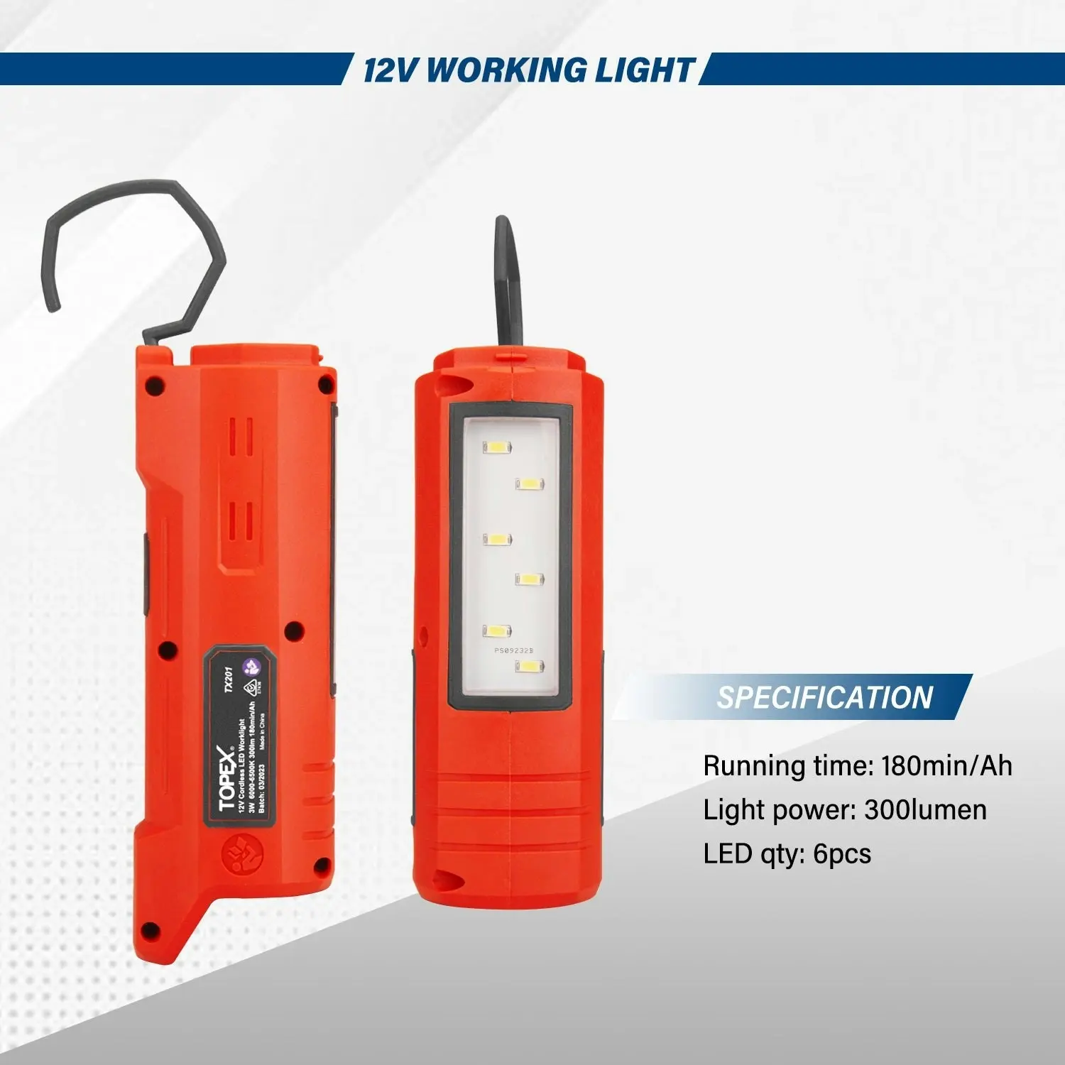 Topex 12V Cordless LED Worklight Lithium-Ion LED Torch Skin Only without Battery