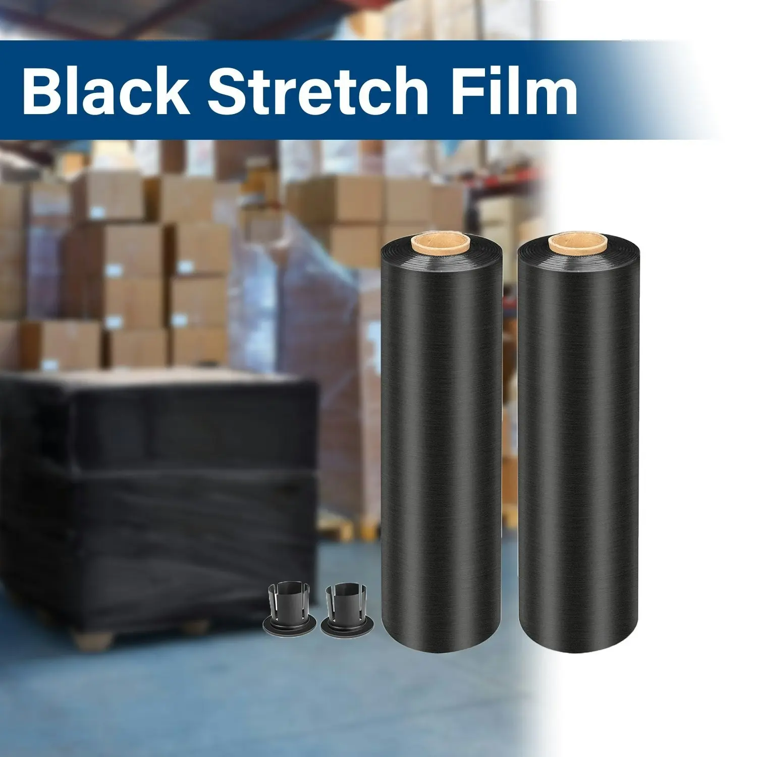 MasterSpec Black Plastic Stretch Wrap Film, 50cm x 400m Durable Packing Moving Packaging Heavy Duty Shrink Film with Plastic Rotary Handle