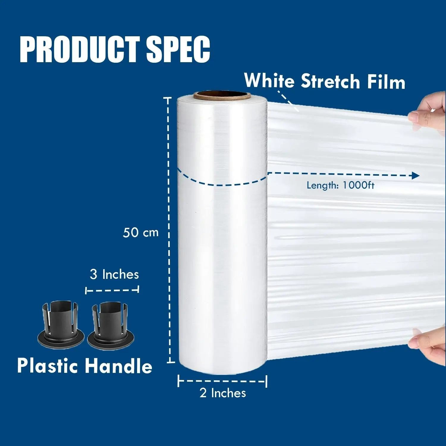 MasterSpec Clear Plastic Stretch Wrap Film, 50cm x 400m Durable Packing Moving Packaging Heavy Duty Shrink Film with Plastic Rotary Handle