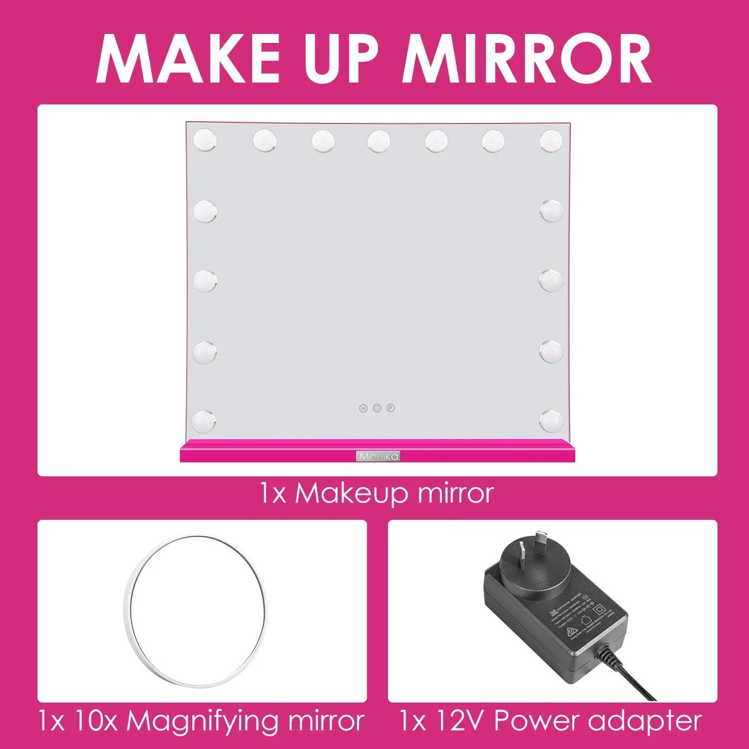 Monika 60*52cm Makeup Mirror With Dimmable Lights 15 LED Lighted Vanity Mirrors Wall