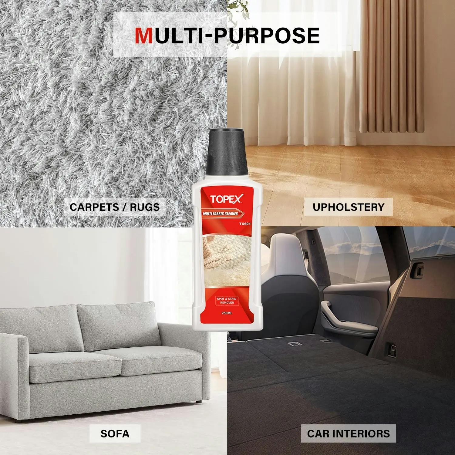 Topex Multi Fabric Cleaner 250 ml Low Foaming Carpet Cleaner for Spot Cleaner(TX600)