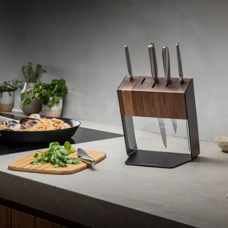 Global & ShervinVerkil Katana 6 Piece Knife Block Set with bonus sharvin verkil sharpener