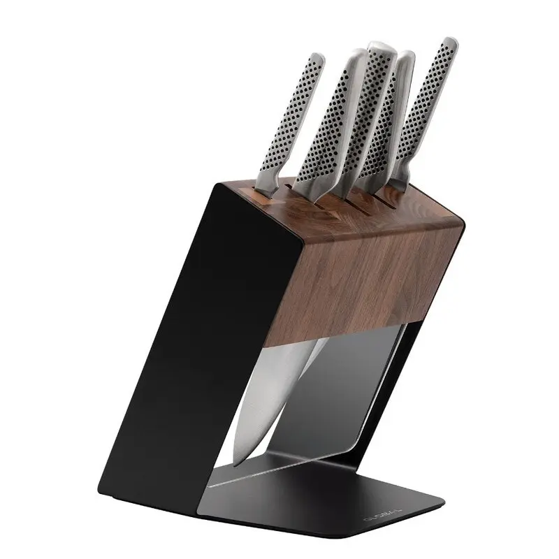 Global & ShervinVerkil Katana 6 Piece Knife Block Set with bonus sharvin verkil sharpener