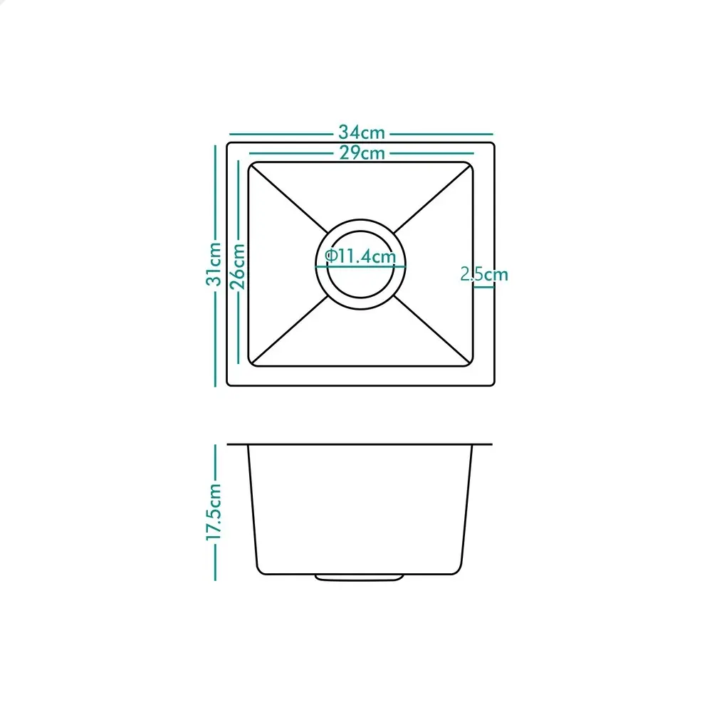 Alfordson Kitchen Sink Stainless Steel Drop in Flush Under Mount Basin 340X310MM