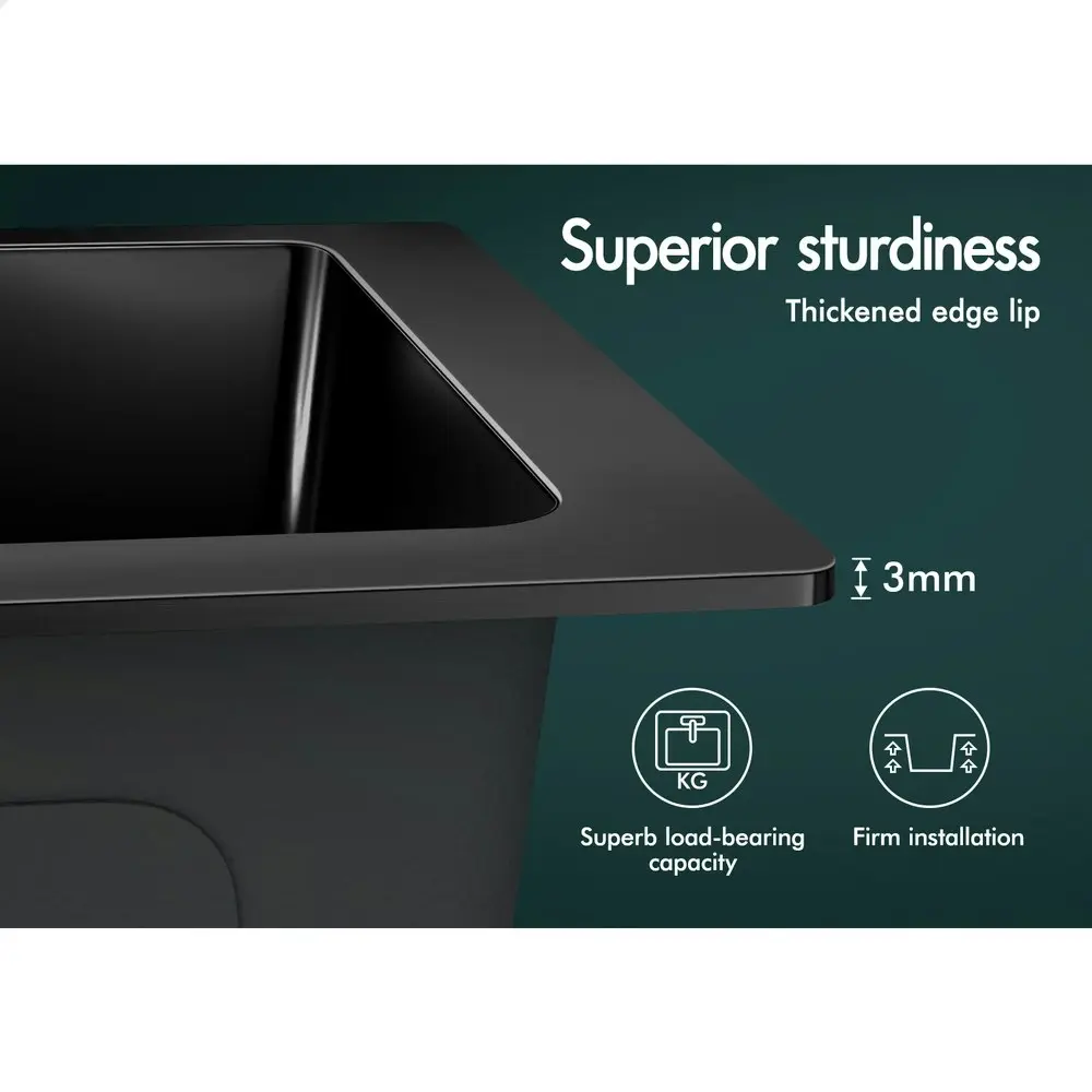 Alfordson Kitchen Sink Stainless Steel Drop in Flush Under Mount 340X310MM Black