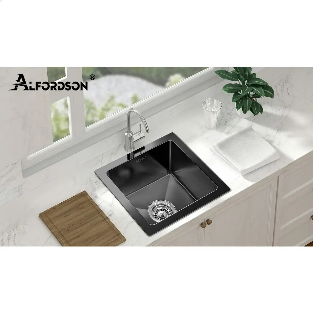 Alfordson Kitchen Sink Stainless Steel Drop in Flush Under Mount 340X310MM Black