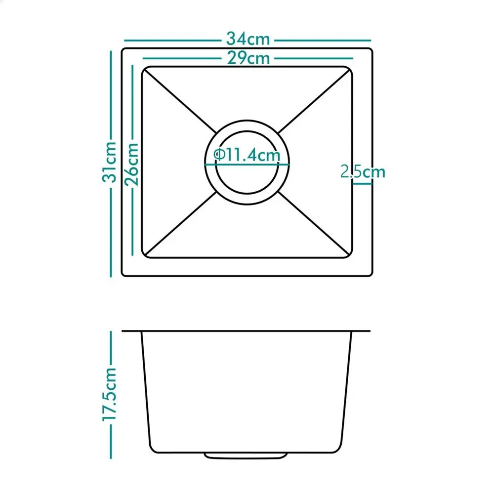 Alfordson Kitchen Sink Stainless Steel Drop in Flush Under Mount 340X310MM Black