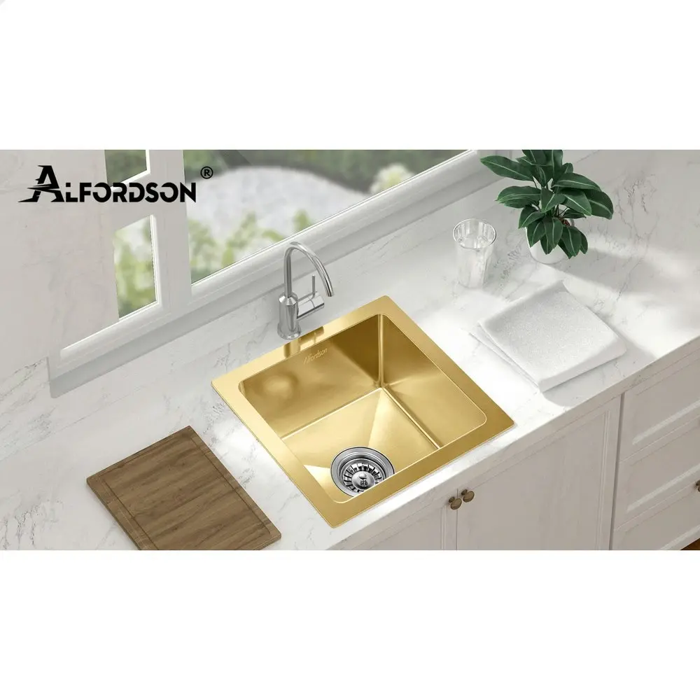 Alfordson Kitchen Sink Stainless Steel Drop in Flush Under Mount 340X310MM Gold