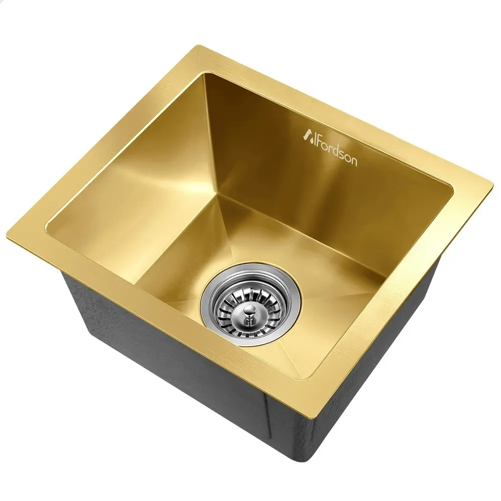 Alfordson Kitchen Sink Stainless Steel Drop in Flush Under Mount 340X310MM Gold